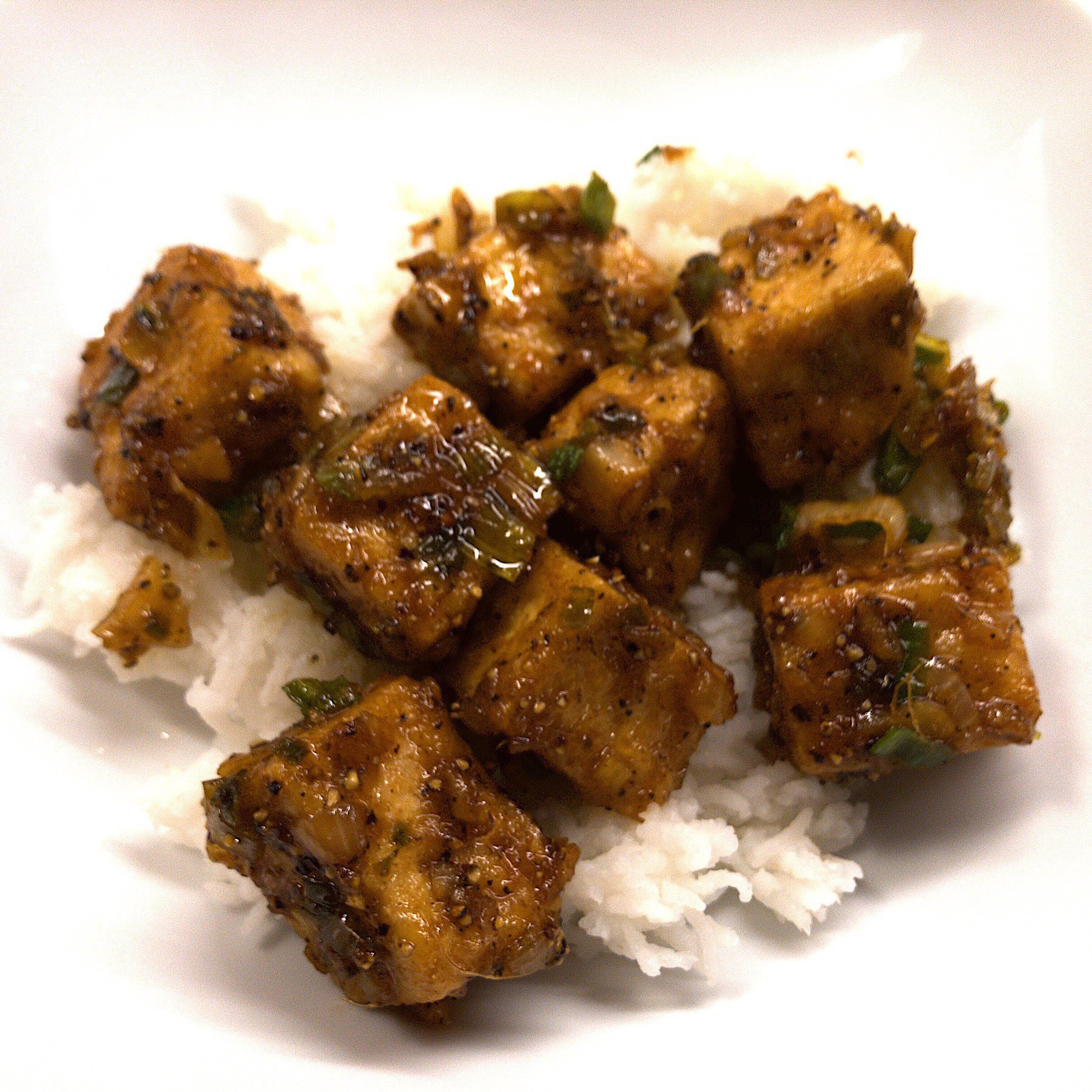 Tofu on basmati rice.