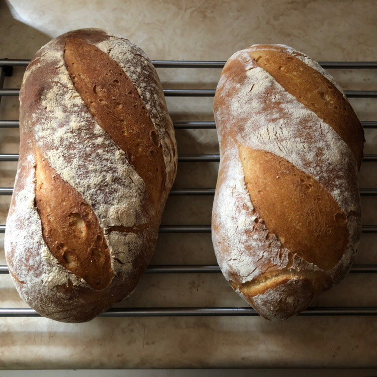 Two loaves of fresh bread.