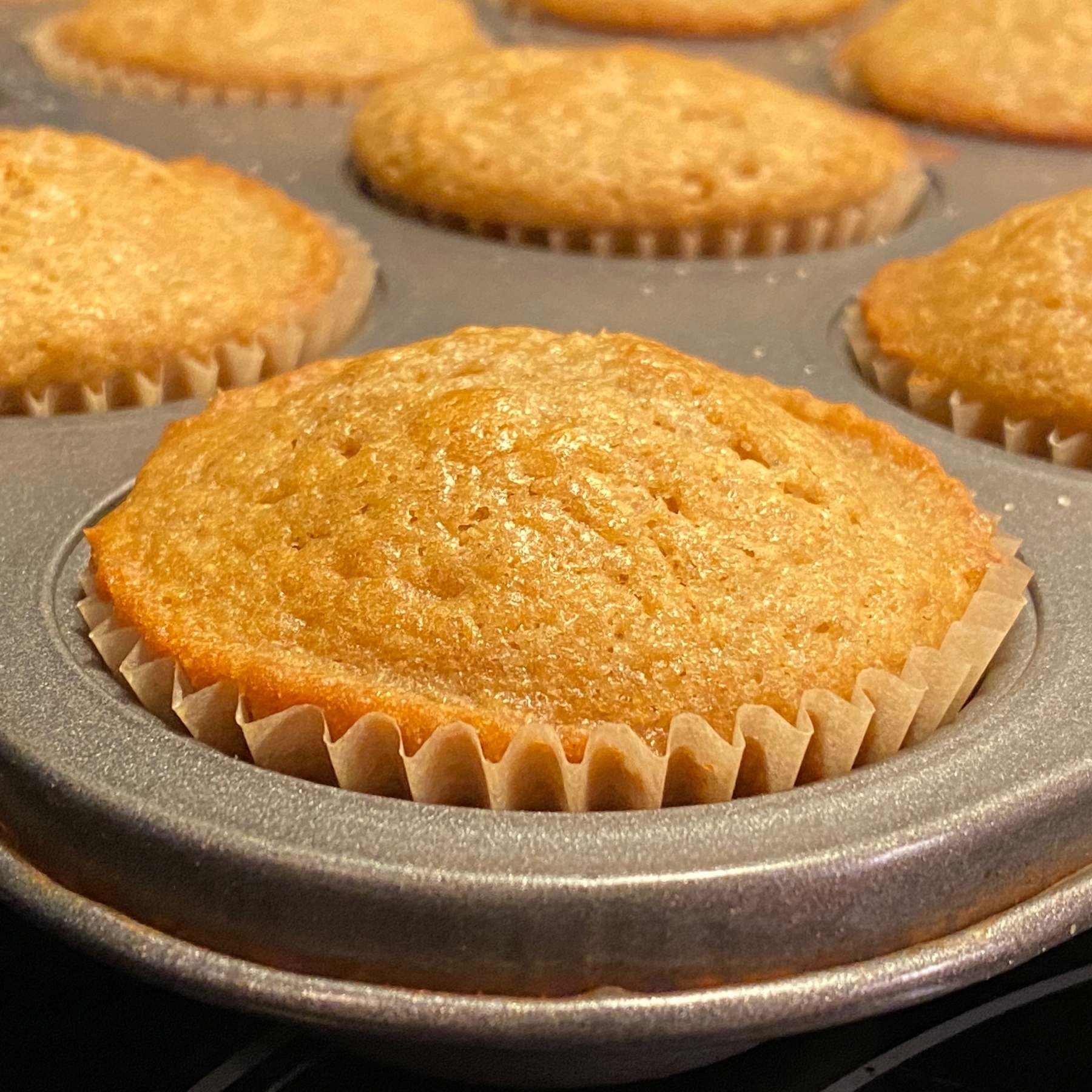 Muffins in pan.