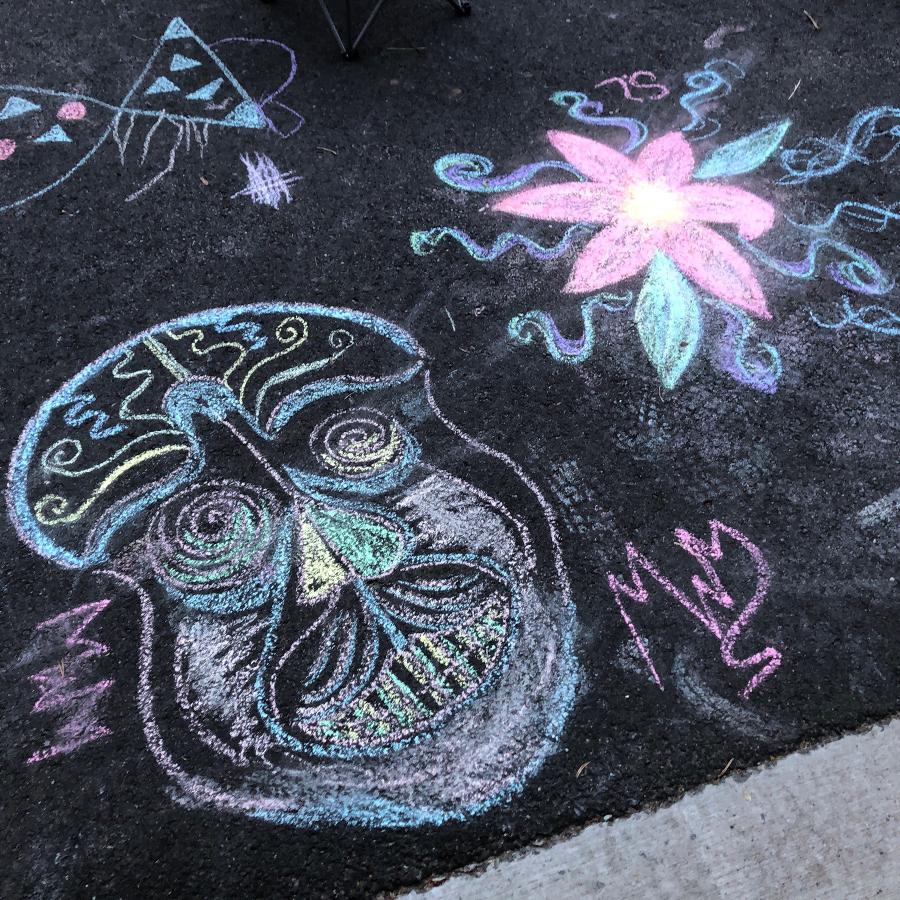 Chalk art on street.