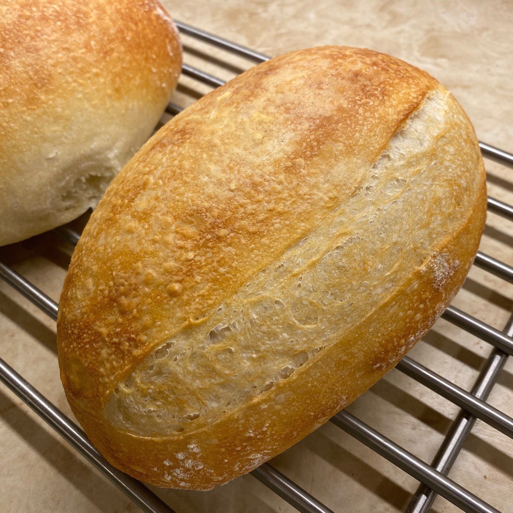 Sourdough bread cooling.